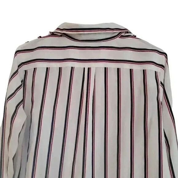 Banana Republic Women's White/Navy/Red Striped Poly Button Down Dillon Shirt - Picture 9 of 10